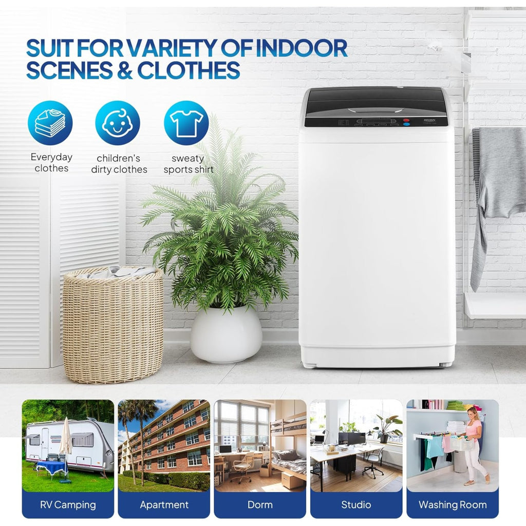 Compact Washing Machine with Drain Pump, Fully Automatic 17.8 lbs Portable Laundry Washer with Stainless Steel Tub, 110V Top Load for Apartments, Dormitories, RVs, Campers and Small Homes