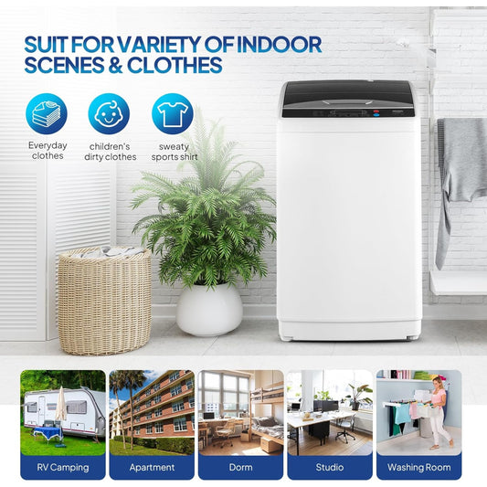 Compact Washing Machine with Drain Pump, Fully Automatic 17.8 lbs Portable Laundry Washer with Stainless Steel Tub, 110V Top Load for Apartments, Dormitories, RVs, Campers and Small Homes