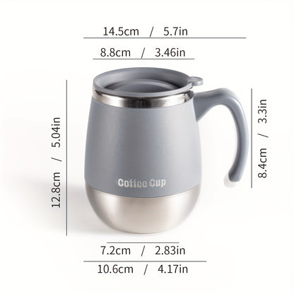 Stainless Steel Coffee Mug with Lid, 16.91oz Double-Layer Reusable Drinking Cup in Blue, Red or Khaki for Everyday Home Coffee Breaks and Campsite Beverages