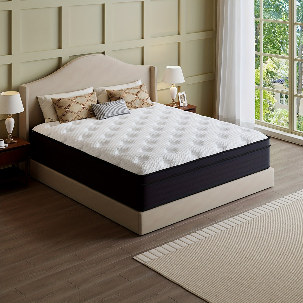 Spring and Foam Mattress with Listed Reinforced Edges and Firm Support, Twin to King Size Labels and 8, 10, 12 or 14-Inch Thickness Options for Home Bedrooms
