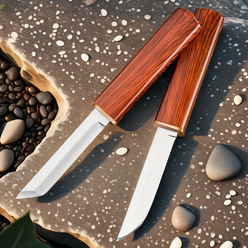 420 Stainless Steel Chef Knife with Polished Fixed Blade and Wooden Handle, One or Two-Piece Model Labels for Everyday Meat, Fruit and Kitchen Food Prep