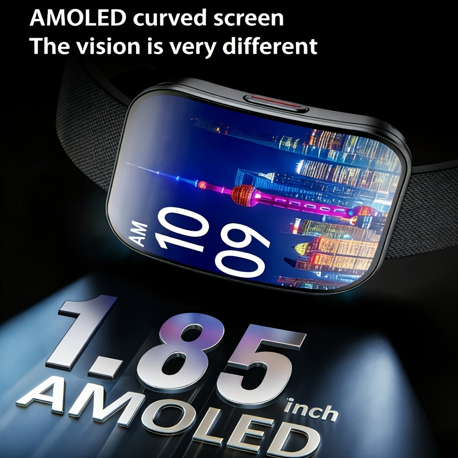 Curved Touchscreen Smart Watch, 1.85-Inch Calling Watch with Message Reminders, Multiple Sports Modes, Camera and Music Controls for iPhone and Android