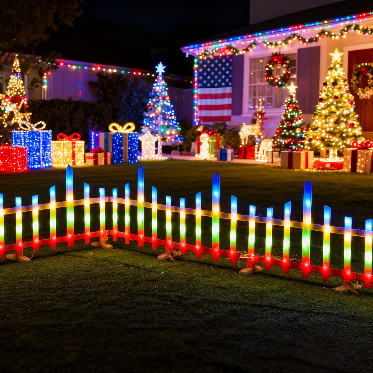 Warm Color Solar Decorative Lights, 8-Piece Pack with 110.24-Inch Size Label for Outdoor Garden, Fence, Lawn and Pathway Accents or Seasonal Holiday Displays