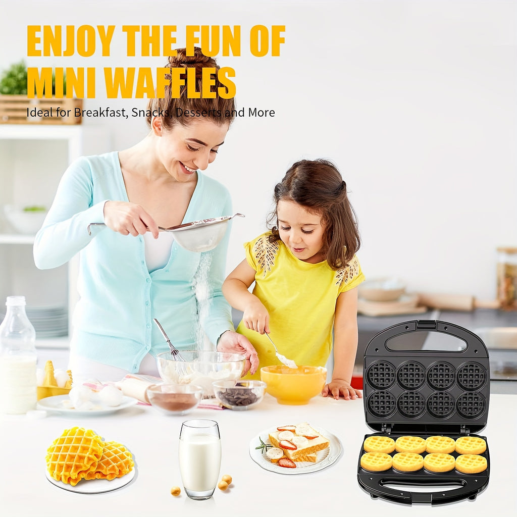 Eight-Bite Mini Waffle Maker with Nonstick Cooking Plates, ABS07-C Compact Desktop Waffle Iron for Listed 2-Inch Breakfast Bites, Snacks and Desserts