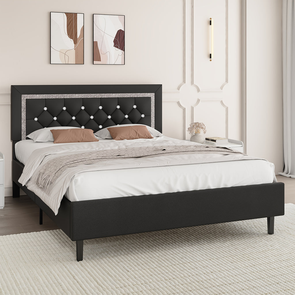 Princess Bed Frame with Diamond Headboard and Wooden Slat Support, Bedroom Furniture in White, Black or Pink with Twin, Full and Queen-1 Size Options