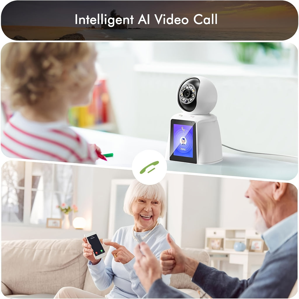 Screen-Equipped Video Call Camera with Listed 3MP Imaging, WiFi Two-Way Video and Audio, One-Click Call Button, PTZ Design and Motion Alerts for Indoor Home Monitoring