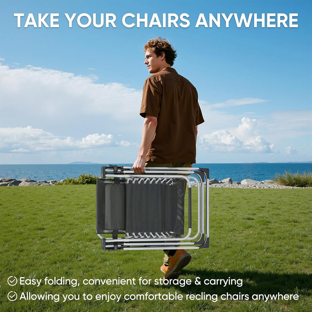 Single Zero Gravity Patio Chair with Removable Cushion and Cup Holder Tray, Foldable Outdoor Recliner in Black or Gray for Beach and Poolside Relaxation
