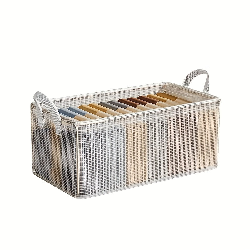 Clothing Storage Box with Steel Frame, 26L Transparent PVC Closet Organizer for Seasonal Clothes and Everyday Bedroom Organization