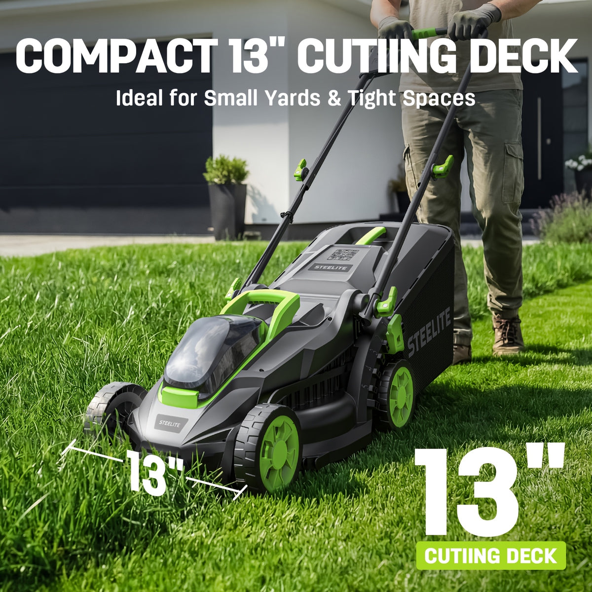 Cordless Lawn Mower by Deli Steelite, 13-Inch 21V Electric Mower with Brushless Motor, One or Two Batteries and Charger for Home Yard Care