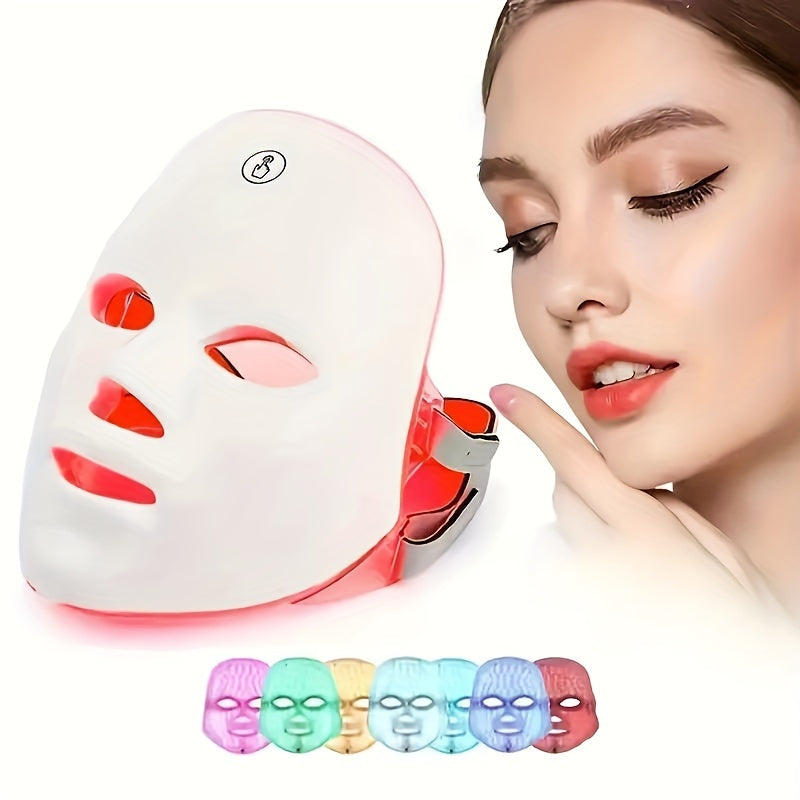 7-Color LED Facial Skincare Device for Home Beauty Routines, White and Luxury White-Gold Facial Mask Options, Personal Care Gift Idea