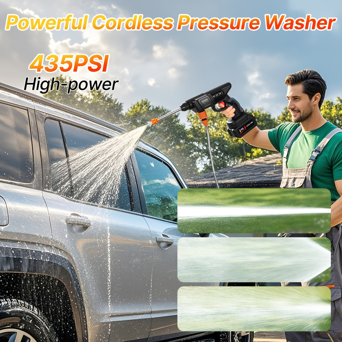 Six-in-One Nozzle Car Washer by LOVEWE, Cordless Rechargeable Cleaning Tool with Listed 300W and 1.3GPM, One or Two Battery and Upgrade Options for Yard Tasks