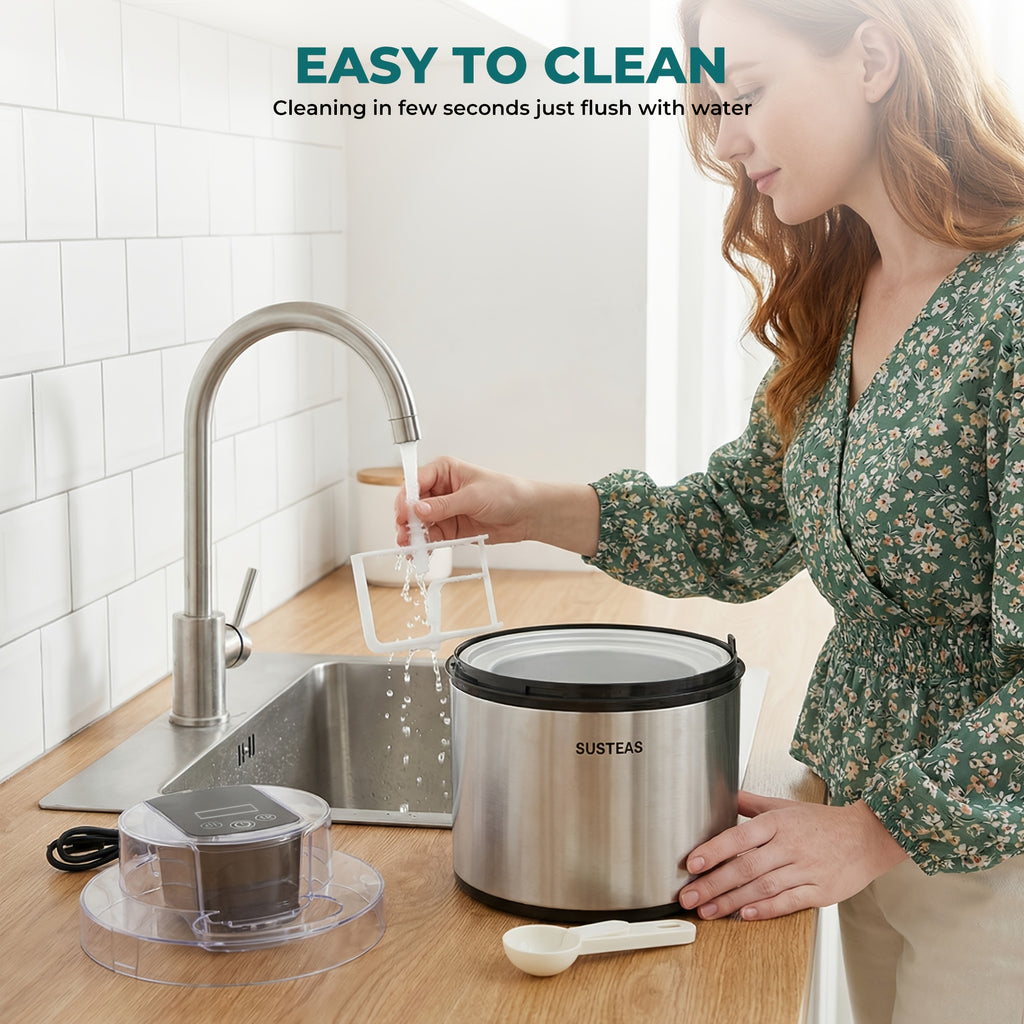 Home Ice Cream Maker with 0.8-Liter White and Green or 2-Liter Stainless Steel Color Options for Homemade Frozen Desserts, Summer Parties and Kitchen Gifts