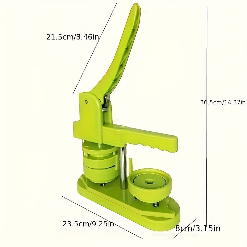 Green Button Maker Press with Listed 58mm Badge Size, Installation-Free Design, 100pcs Button Parts, Pictures, Circle Cutter and Magic Book for DIY Pin Projects