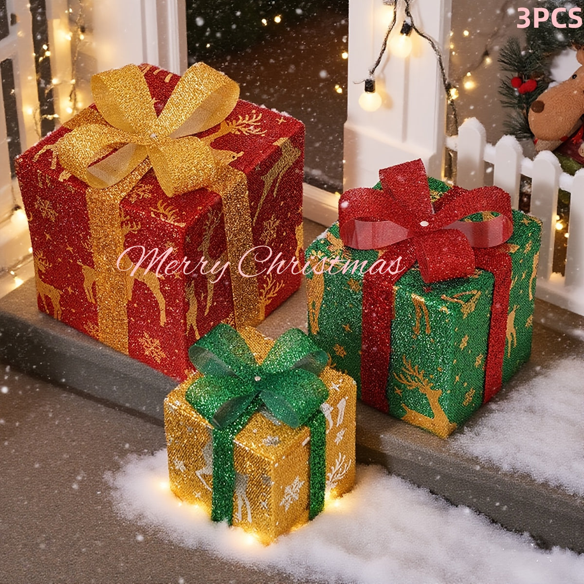 Christmas Gift Box Lights, 3-Pack 75-LED Warm Holiday Decoration with Remote Control, Timer and 8 Lighting Modes for Indoor and Outdoor Displays
