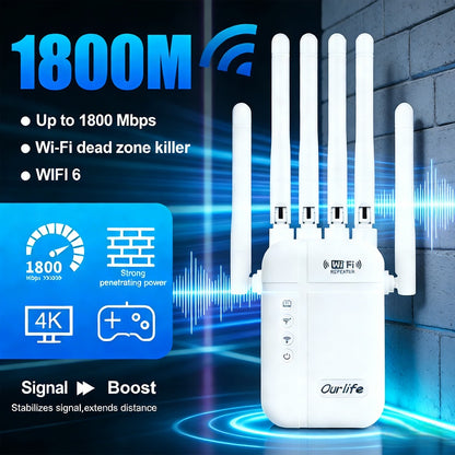 WiFi Signal Booster 0166 White Repeater with Listed Dual-Band 2.4GHz and 5GHz Support, Ethernet Port, One-Button Setup and Access Point Mode for Home Networks