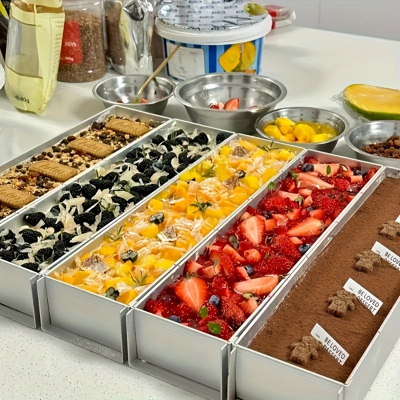 Fixed Base Rectangular Cake Pan in Silvery, One-Piece Oblong Dessert Mold for Tiramisu, Cheesecake and Mousse Preparation at Home and Holiday Gatherings