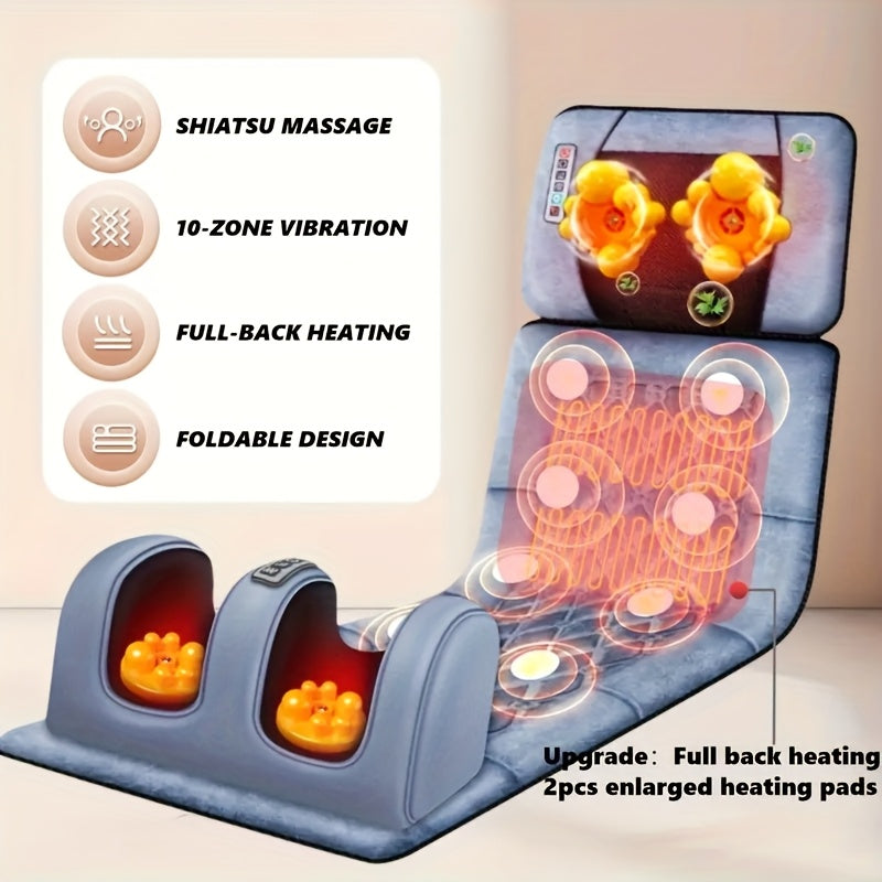 Gray Heated Massage Mat Set with Leg Massager, Velvet Material, Vibration Massage, Timer, Massage Headrest and Lumbar Mat for Home Relaxation