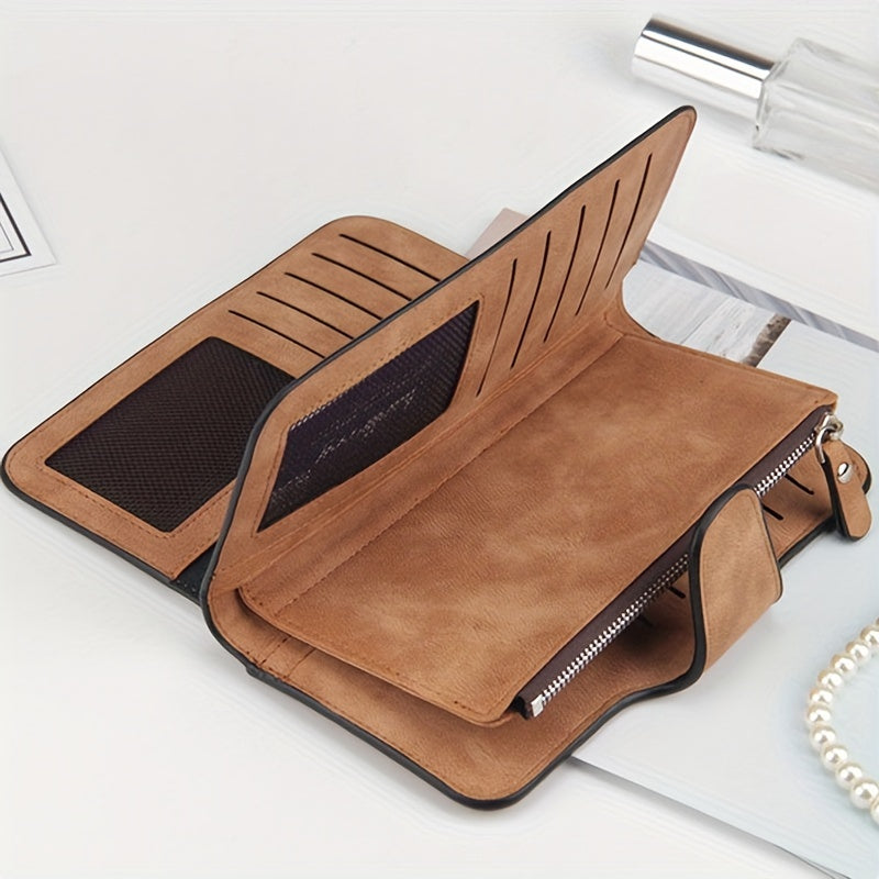 Trifold Long Wallet for Women with Zipper Coin Pocket and Credit Card Organizer, Clutch Style Purse in Seven Colors for Everyday Carry and Travel