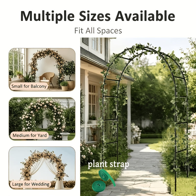 Metal Garden Arch Trellis for Climbing Plants and Wedding Decorations, Black or White One- and Two-Pack Options with Listed Two-Size Assembly Reference