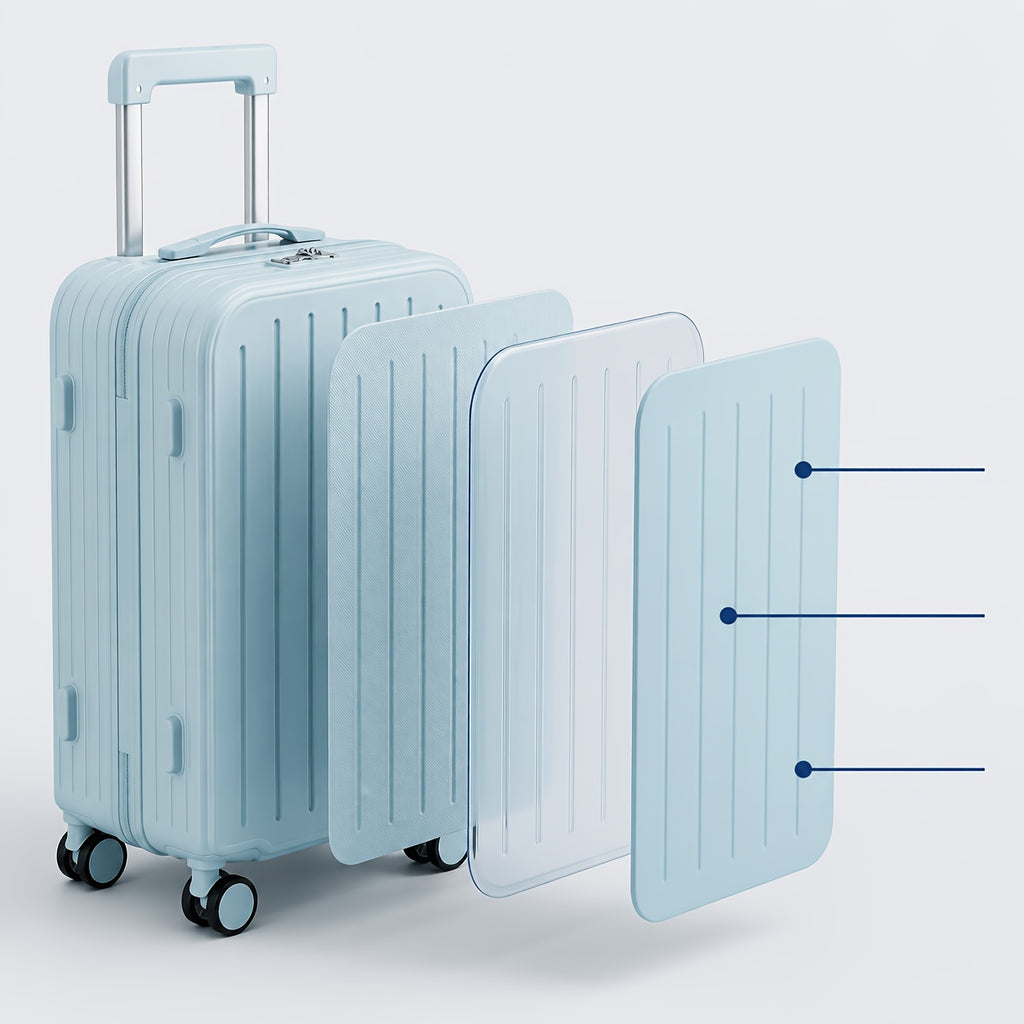 Hard-Shell Trolley Luggage with Zipper Closure and Solid-Color Design, Listed 20-Inch Pink, White, Yellow or Blue Set Labels and Dark Grey Single-Case Option