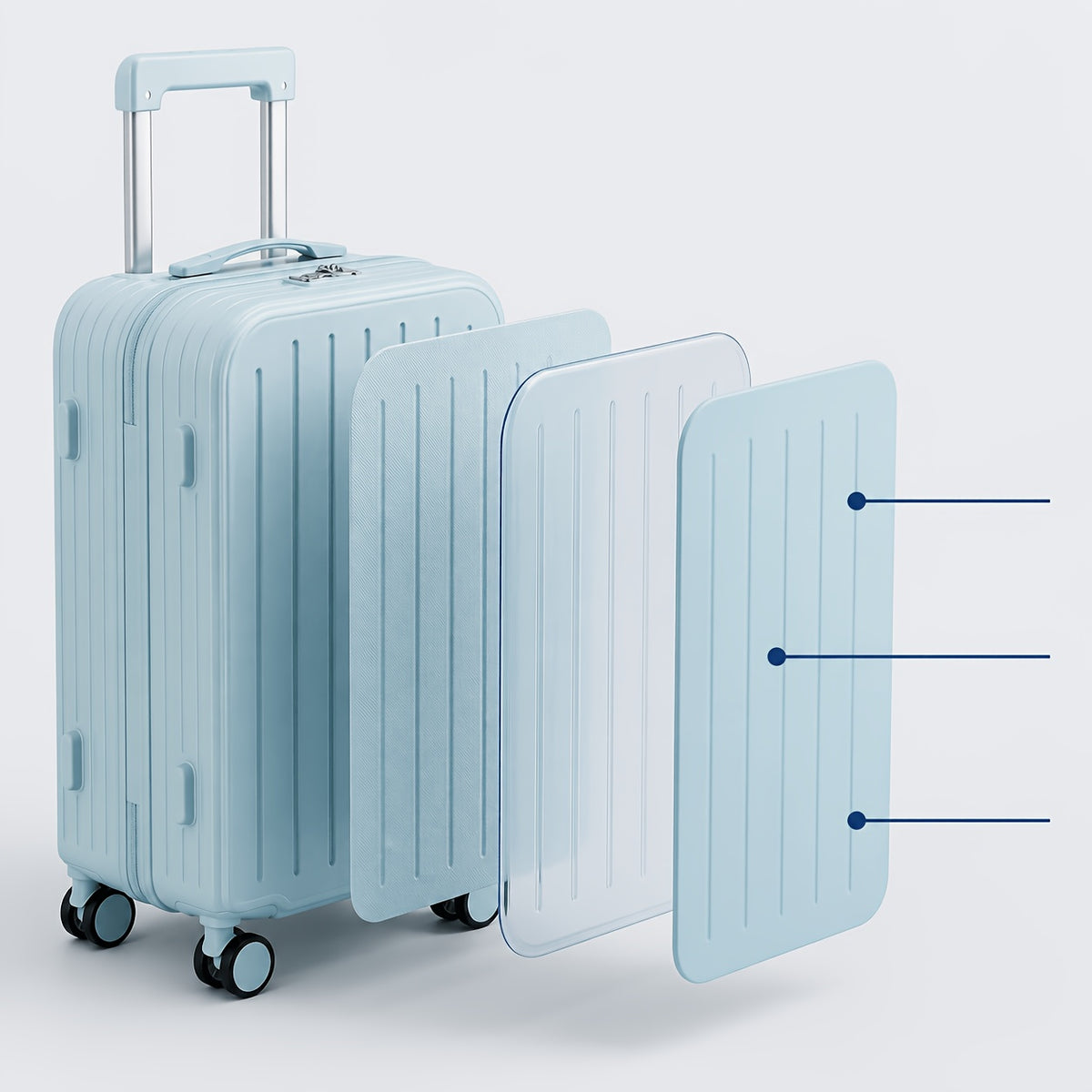 Hard-Shell Trolley Luggage with Zipper Closure and Solid-Color Design, Listed 20-Inch Pink, White, Yellow or Blue Set Labels and Dark Grey Single-Case Option