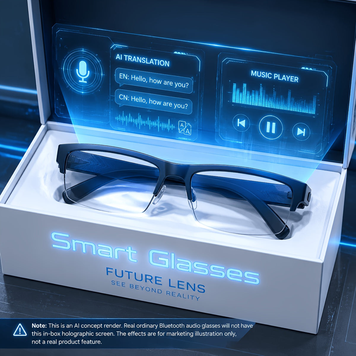 Half-Frame Smart Audio Glasses with Wireless Calling, Listed Translation Assistance and Blue, White, Black or Pink Options for Everyday Wear and Travel