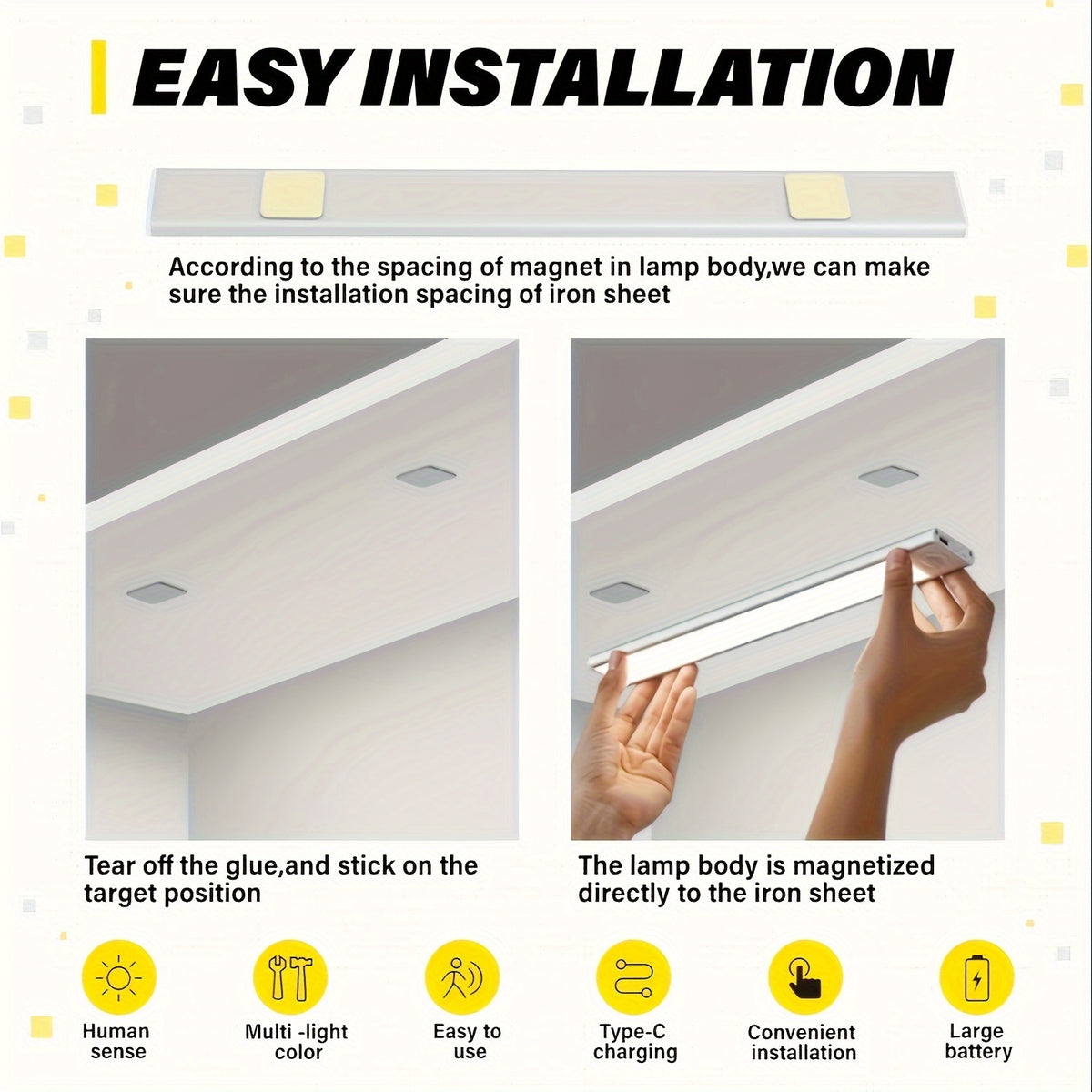 Motion Sensor Under Cabinet Lights with 3 Color Temperatures, USB-C Rechargeable Magnetic LED Bars in 20, 30 or 40cm and 1, 2 or 4-Pack Options