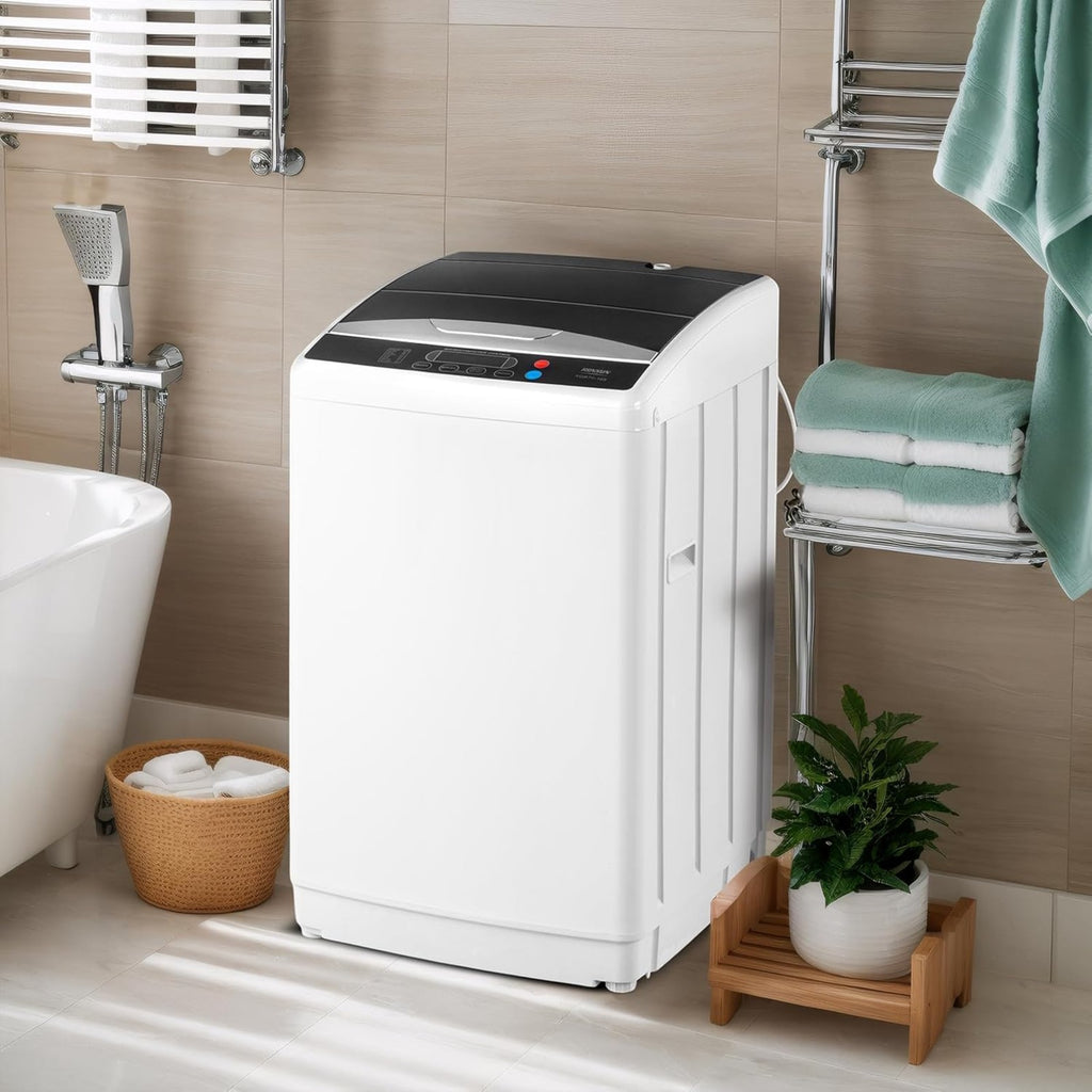Compact Washing Machine with Drain Pump, Fully Automatic 17.8 lbs Portable Laundry Washer with Stainless Steel Tub, 110V Top Load for Apartments, Dormitories, RVs, Campers and Small Homes
