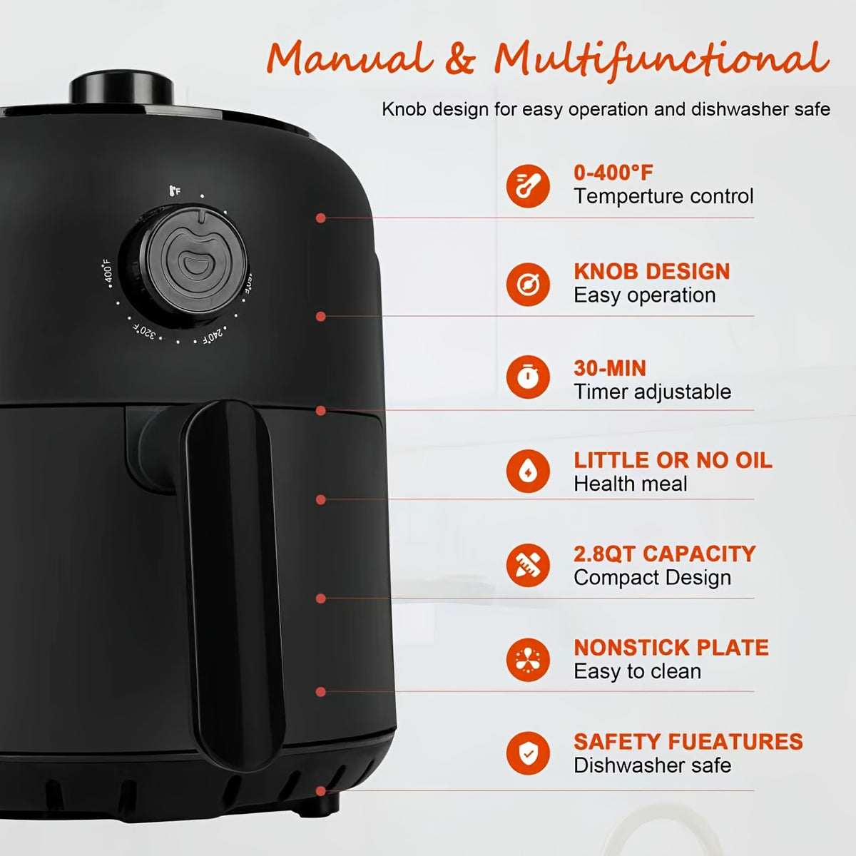 Viewing Window Air Fryer with Listed Angled Color Touchscreen and 8 Cooking Presets, 2.8QT or 6.8QT Options for Everyday Meals, Snacks and Family Gatherings