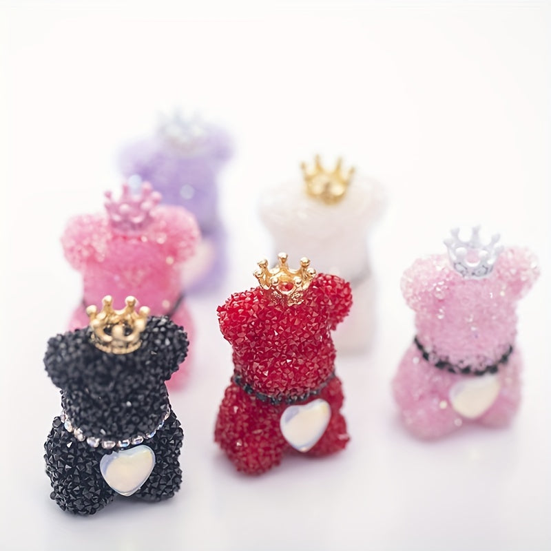 Rhinestone Bear Beads Five-Piece Craft Set with Listed 39mm Size and Crown or Heart Design References for DIY Beaded Pens, Keychains and Jewelry Projects
