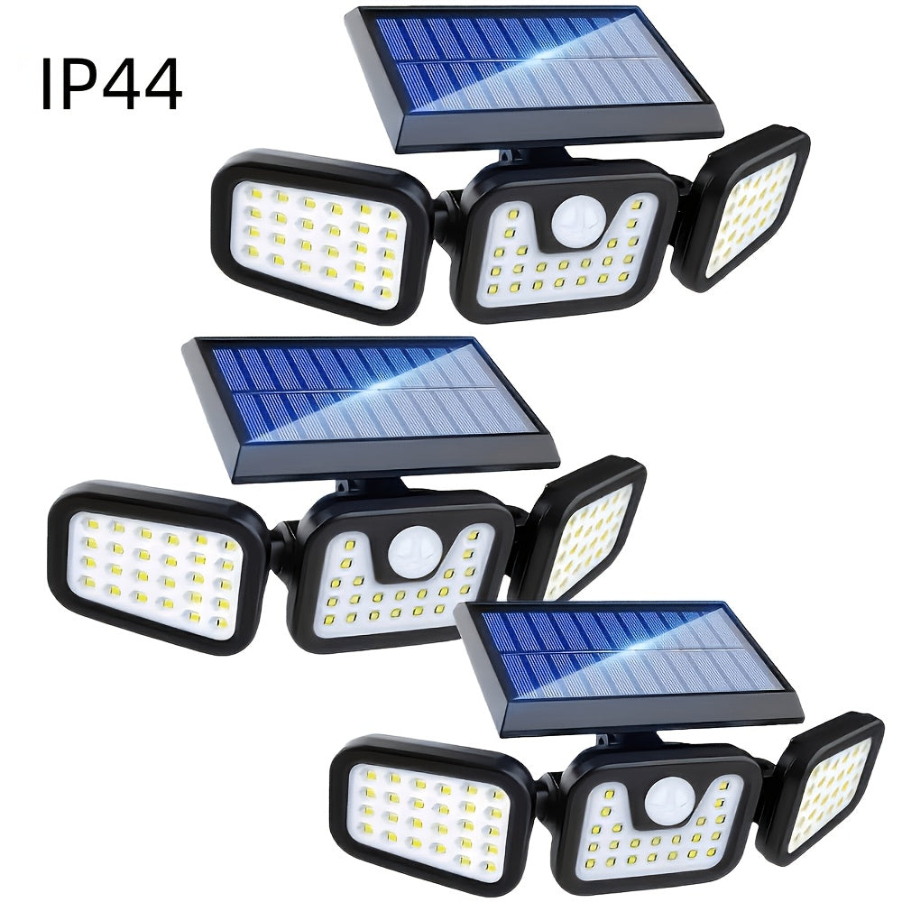 Three-Head Solar Motion Sensor Light with Listed 120 LEDs and 270-Degree Coverage, Outdoor Wall Floodlight in Single or Four-Pack Options for Yard and Garage