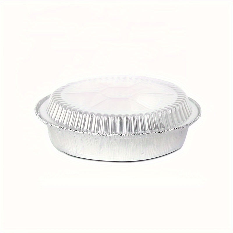 7-Inch Round Foil Baking Pans with Lids, Silvery Disposable Aluminum Set of 20 Bases and 20 Covers for Birthday Parties, Holiday Meals and Food Serving