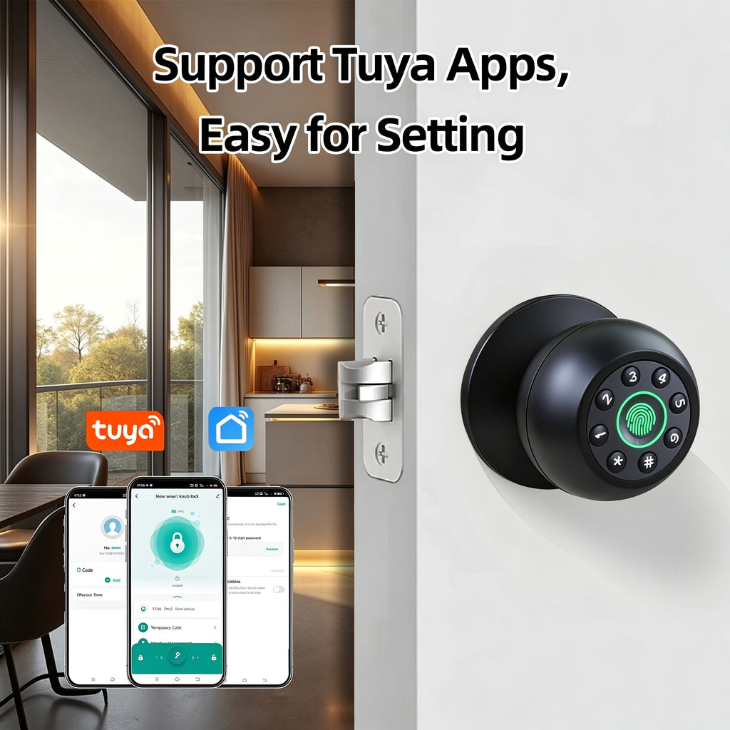Aluminum Alloy Smart Door Lock with Listed App Key Access, Battery-Powered Wireless Design and Polished Finish, Black or Without Fingerprint Model Options