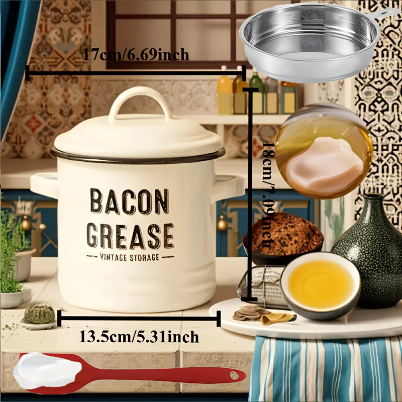Bacon Grease Container with Lid for Kitchen Cooking Oil Storage, Red, Blue, White and Green Package Options with 12-Piece Labels and a Red No-Filter Two-Piece Set