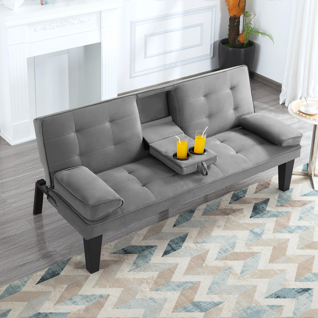 Foldable Sofa Bed with Frame and Fabric Upholstery, Gray Black or Blue Convertible Seating for Apartment Living Rooms, Dorms and Studio Furniture Layouts