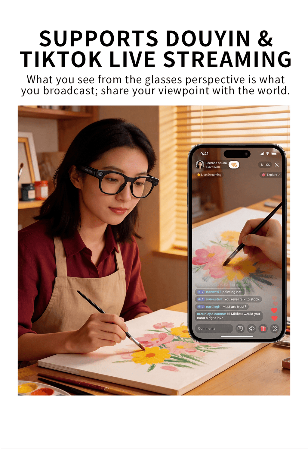 8MP-Labeled AI Camera Smart Glasses in Black with Video and Audio Recording, Bluetooth Calls and Music, Touch Controls and Listed Translation Features