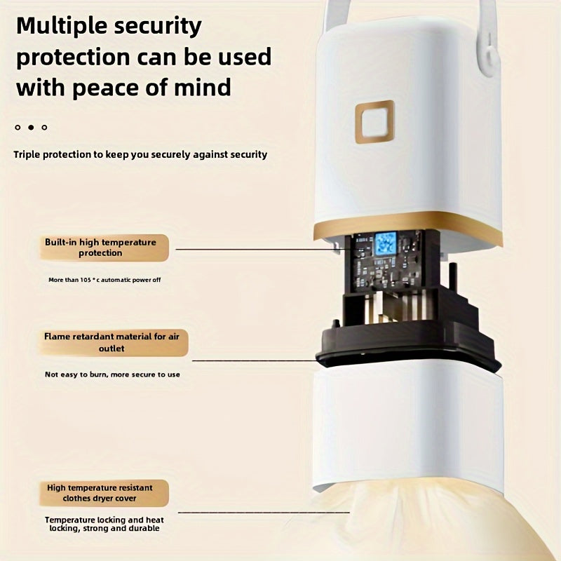 White Portable Clothes Dryer with Listed Timer and Drying Bag, Mini Garment Drying Unit for Suitable Small Laundry Items in Apartments, Dorms and RVs