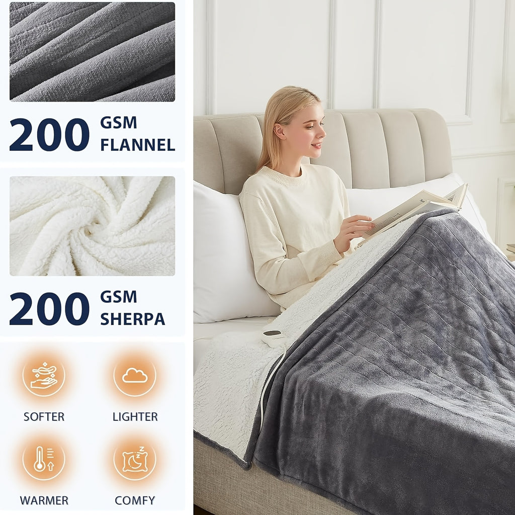 Electric Heated Blanket with 10 Heat Levels and 1, 2, 4, 6 or 8 Hour Auto-Off Choices, Listed 110W US Plug Controller Design in Four Colors and Five Size Labels