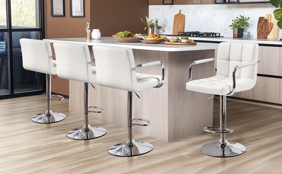 PU Leather Bar Stools Set of 2 by Costoffs, Adjustable Height and 360-Degree Swivel Seats with Backrests, Footrests and Steel Bases for Kitchen Islands