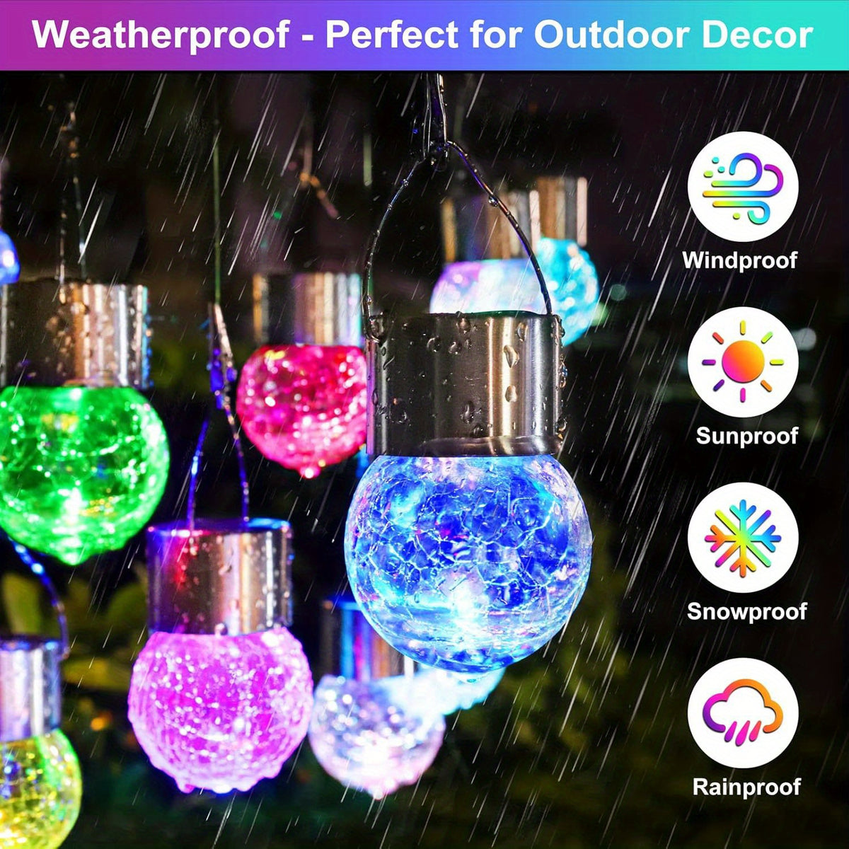 Solar Hanging Globe Lights with Crackle-Style Ball Design, Handles and Clips, Warm Light or Colored Lanterns in 8- or 16-Pack Options for Garden and Patio Decor