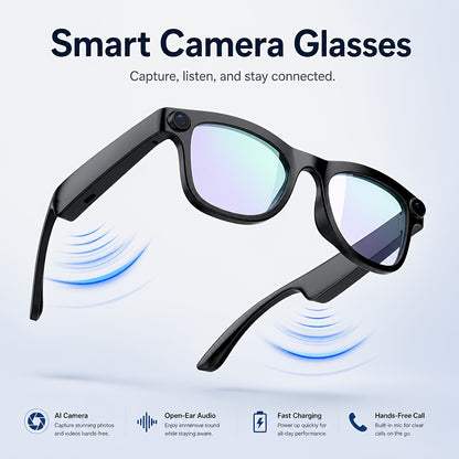 Camera Glasses by KLZO with Listed 13MP Camera, Wireless Recording Eyewear for Photos, Video and Audio with Music and Translation Functions