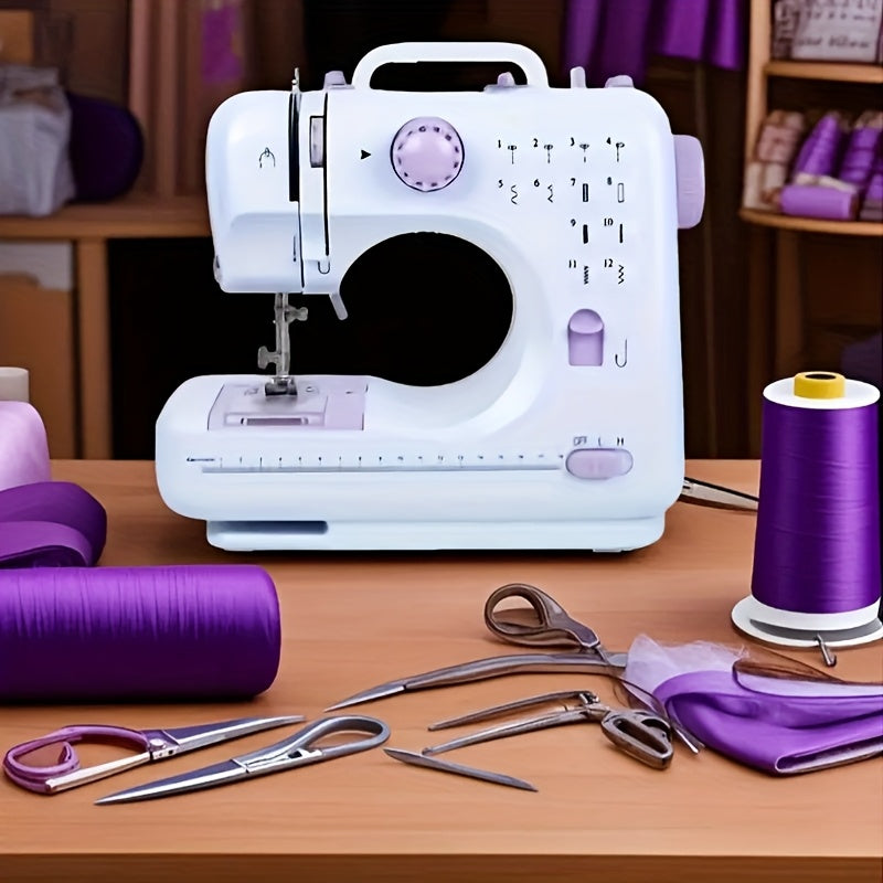Electric Home Sewing Machine in Light Purple with Listed 12 Stitch Settings, Reverse Sewing, Thread Winding, Tension Dial and Sewing Light for DIY Fabric Projects