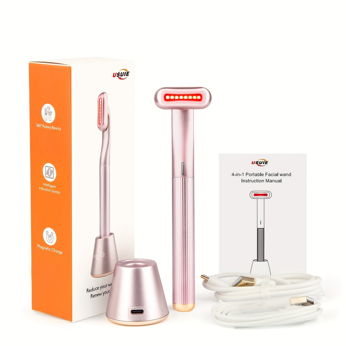 Red Light Facial Massager in Pink with Vibration and Listed Negative Ion Function, Face Care Tool for Women's and Men's At-Home Skincare Routines