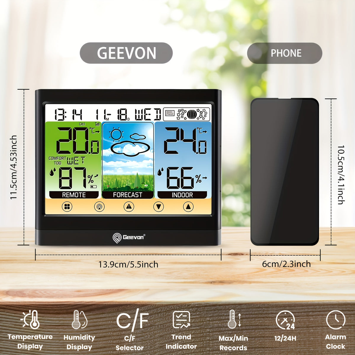 Touchscreen Weather Station with 5.9-Inch Color LCD, Indoor Outdoor Temperature and Humidity, Dew Point and Heat Index, Black Display with One Listed Remote Sensor