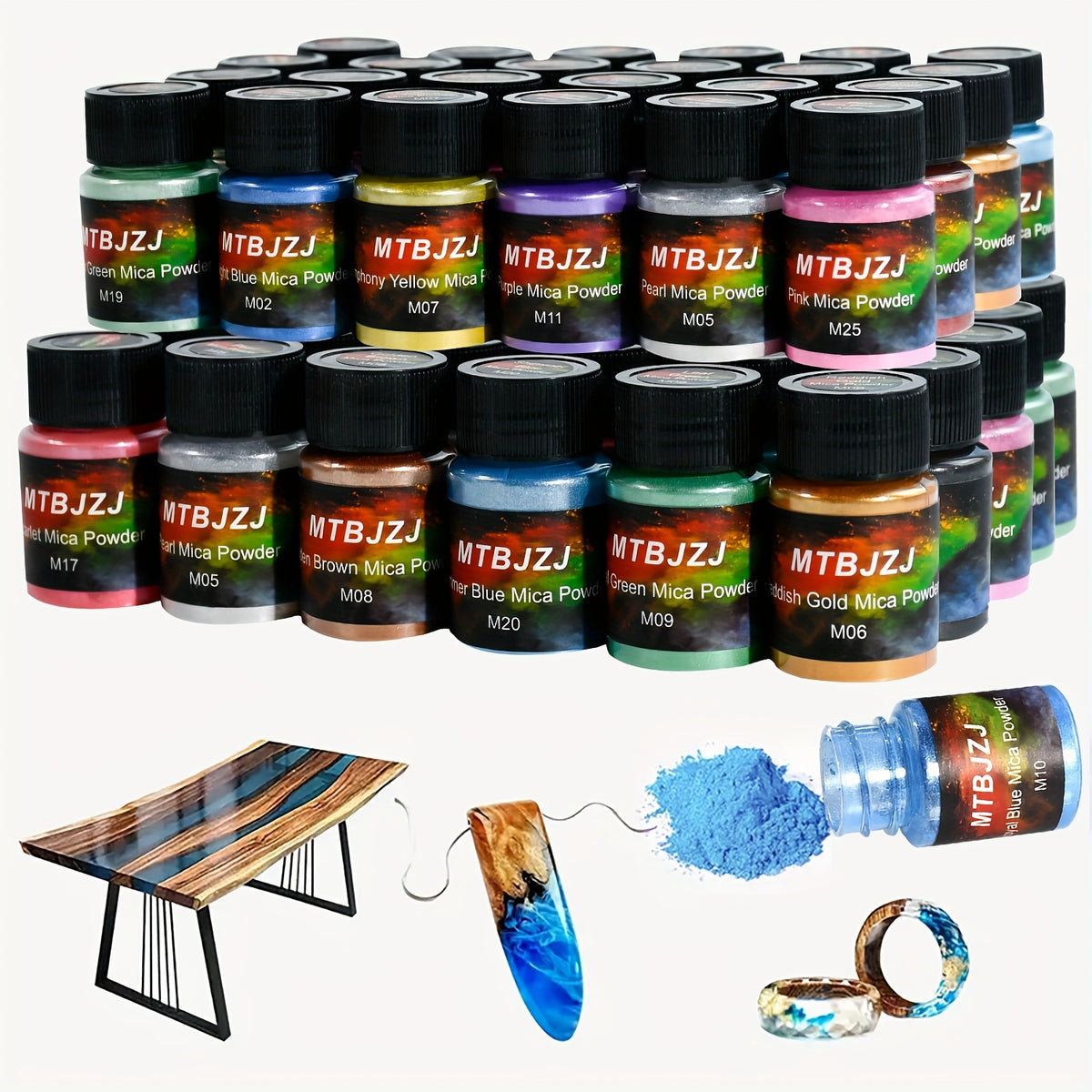 Resin Casting Color Powder Set with Listed 28 Mixed Colors for Compatible Resin Craft Projects, Decorative Jewelry Coloring and Adult DIY Design Practice