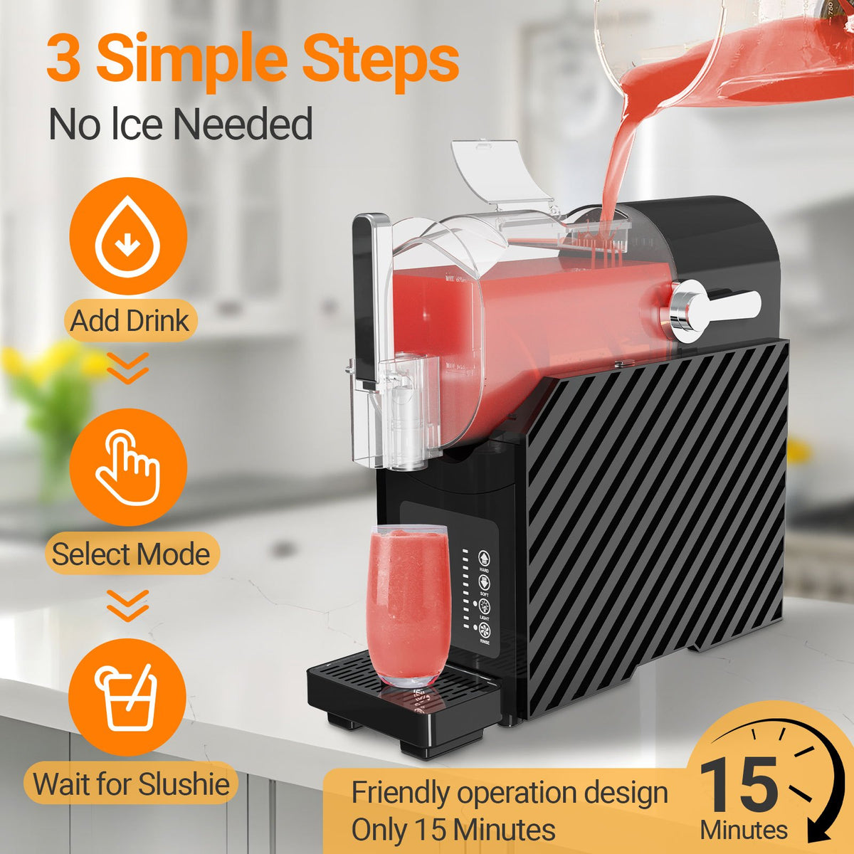 No-Ice Slush Drink Maker with Listed 85oz Capacity, Three Preset Programs, LED Display and Auto-Clean Function for Compatible Home Frozen Beverage Recipes