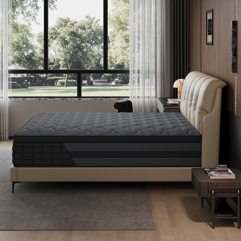 Gel Memory Foam Pocket Spring Mattress, Medium Firm Hybrid Bed in a Box with 8, 10, 12 or 14 Inch Models and Twin, Full, Queen or King Sizes