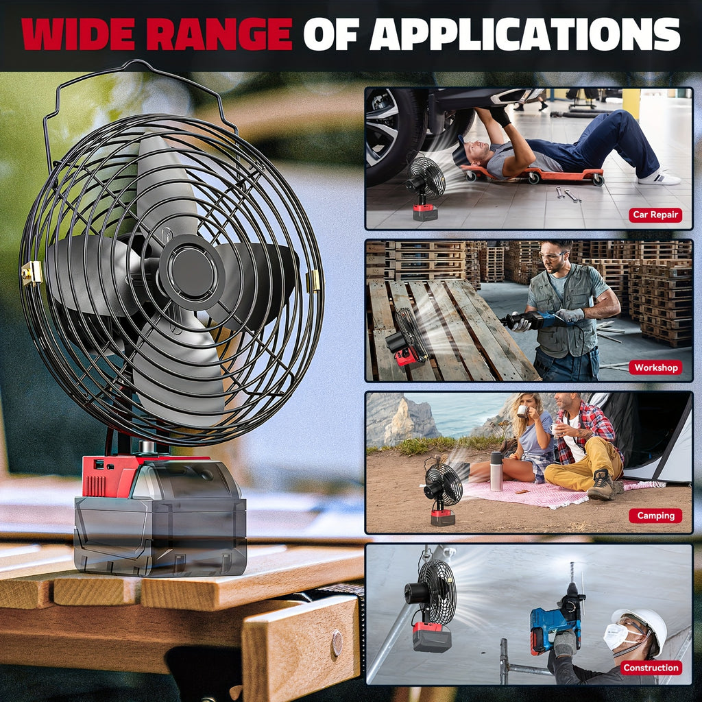 Cordless Jobsite Fan by Ecarke with 8-Inch Model Labels, USB-C Power Bank Feature and Low-Voltage Protection for Garage and Workshop Use, Battery Not Included