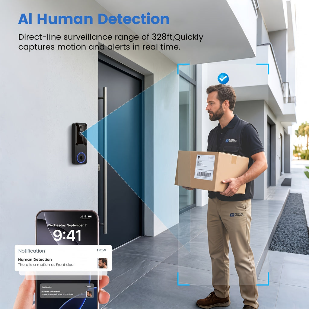Puvue App Doorbell Camera with Wireless Video and Two-Way Audio, Black 1PC or 2PCS Options for Home Entry Monitoring and Everyday Visitor Communication