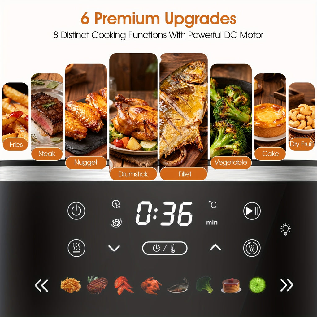 Digital Air Fryer with Viewing Window and Eight Presets, Adjustable Temperature and Timer, Listed 1550W Cooker with 6 QT Touch Air Fryer Option